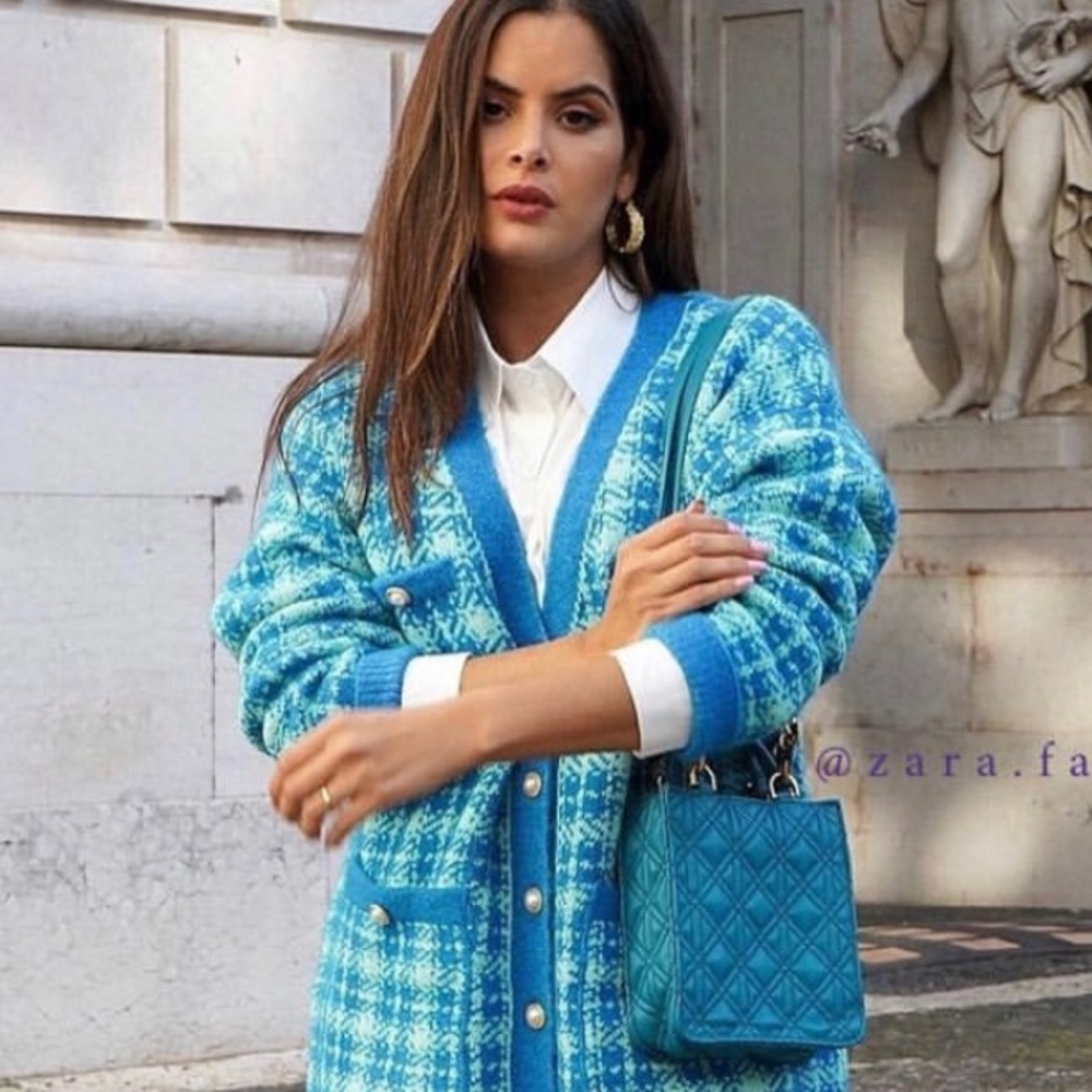 ZARA NWT Size M - Blue Checkered Cardigan